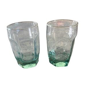 Set of 2 Libbey Chivalry Green Hammered Glass Juice Glasses 3.75” Seafoam
